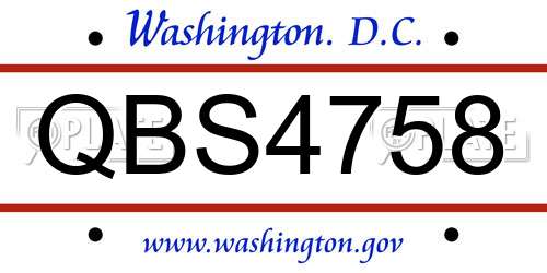 QBS4758 District Of Columbia License Plate