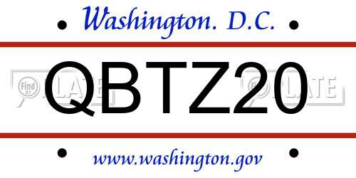 QBTZ20 District Of Columbia License Plate