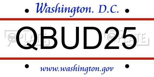 QBUD25 District Of Columbia License Plate