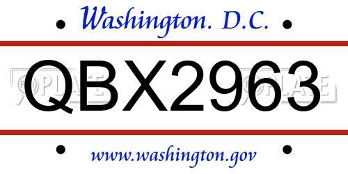 QBX2963 District Of Columbia License Plate