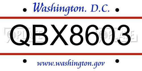 QBX8603 District Of Columbia License Plate
