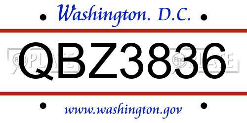 QBZ3836 District Of Columbia License Plate