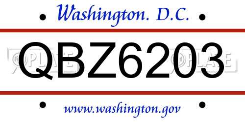 QBZ6203 District Of Columbia License Plate