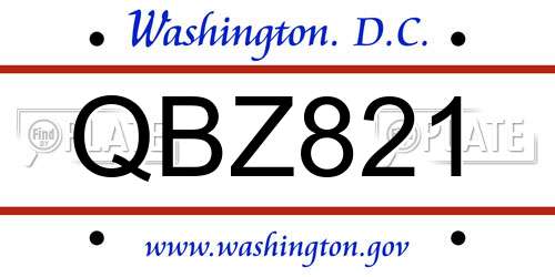 QBZ821 District Of Columbia License Plate