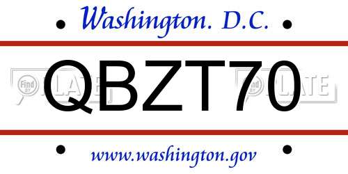 QBZT70 District Of Columbia License Plate
