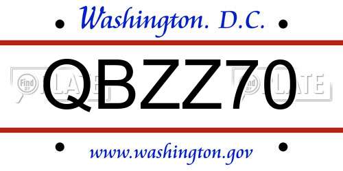 QBZZ70 District Of Columbia License Plate