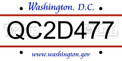 QC2D477 District Of Columbia License Plate
