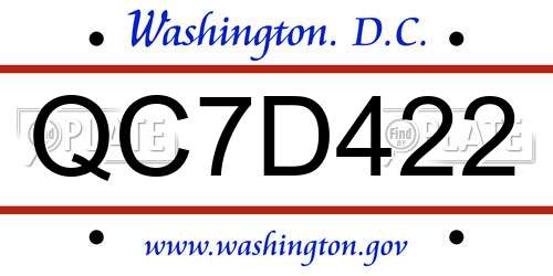 QC7D422 District Of Columbia License Plate