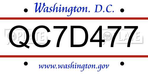 QC7D477 District Of Columbia License Plate