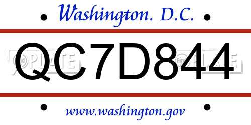 QC7D844 District Of Columbia License Plate