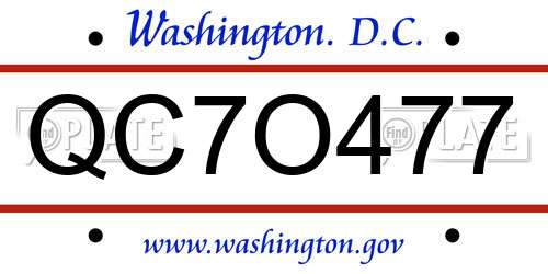 QC7O477 District Of Columbia License Plate