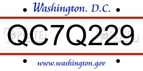 QC7Q229 District Of Columbia License Plate