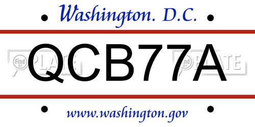 QCB77A District Of Columbia License Plate