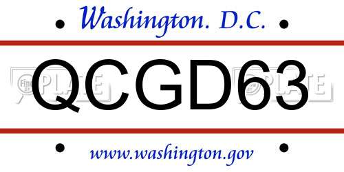 QCGD63 District Of Columbia License Plate
