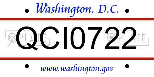 QCI0722 District Of Columbia License Plate