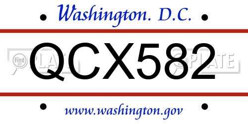 QCX582 District Of Columbia License Plate