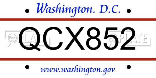 QCX852 District Of Columbia License Plate