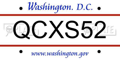 QCXS52 District Of Columbia License Plate