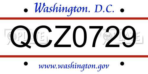 QCZ0729 District Of Columbia License Plate