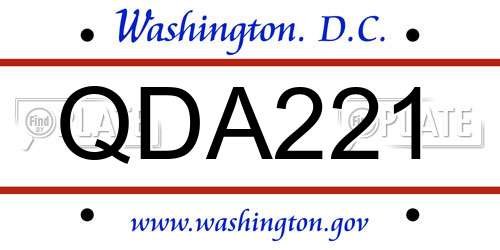 QDA221 District Of Columbia License Plate