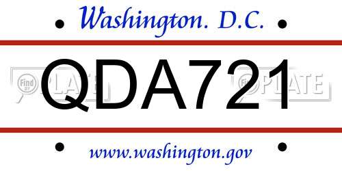 QDA721 District Of Columbia License Plate