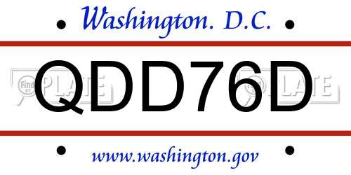 QDD76D District Of Columbia License Plate