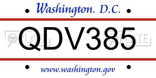 QDV385 District Of Columbia License Plate