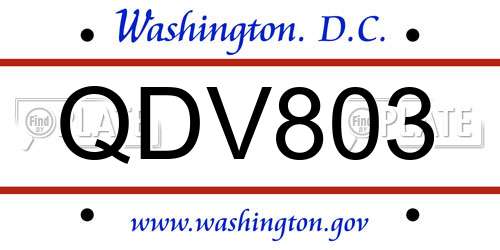 QDV803 District Of Columbia License Plate