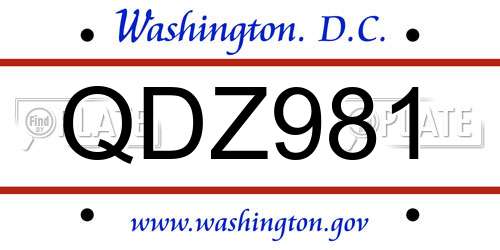 QDZ981 District Of Columbia License Plate