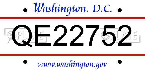 QE22752 District Of Columbia License Plate
