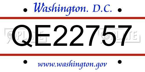 QE22757 District Of Columbia License Plate