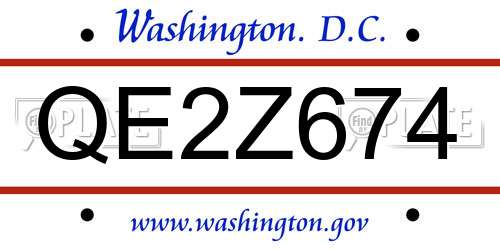 QE2Z674 District Of Columbia License Plate