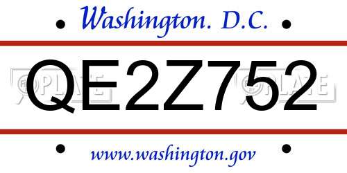 QE2Z752 District Of Columbia License Plate