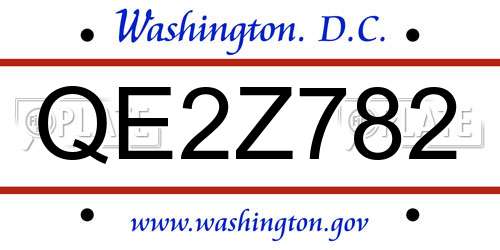 QE2Z782 District Of Columbia License Plate