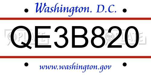 QE3B820 District Of Columbia License Plate
