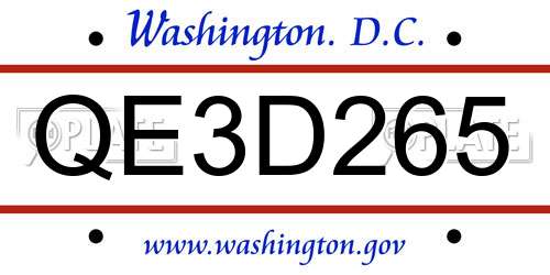 QE3D265 District Of Columbia License Plate