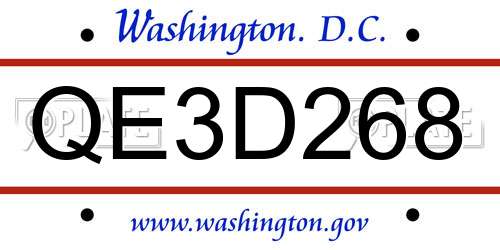 QE3D268 District Of Columbia License Plate