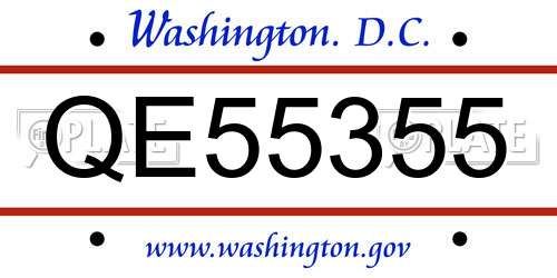 QE55355 District Of Columbia License Plate