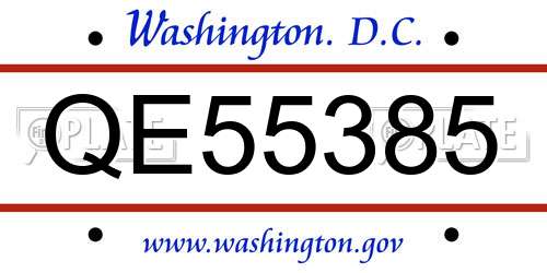 QE55385 District Of Columbia License Plate