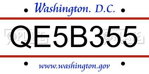QE5B355 District Of Columbia License Plate