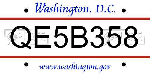 QE5B358 District Of Columbia License Plate