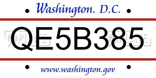 QE5B385 District Of Columbia License Plate