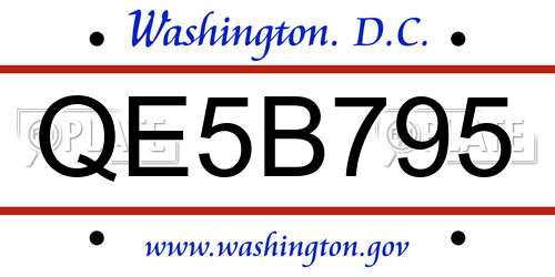 QE5B795 District Of Columbia License Plate