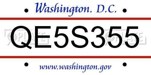 QE5S355 District Of Columbia License Plate