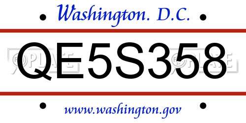 QE5S358 District Of Columbia License Plate