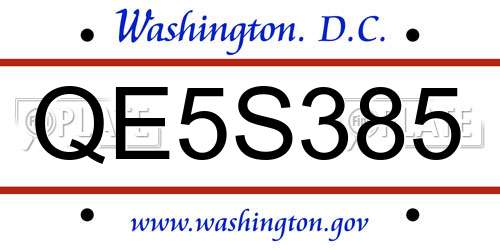 QE5S385 District Of Columbia License Plate