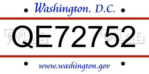 QE72752 District Of Columbia License Plate