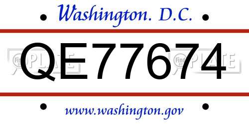 QE77674 District Of Columbia License Plate