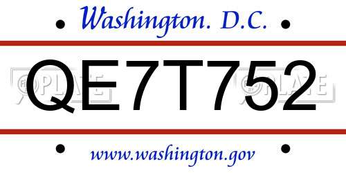 QE7T752 District Of Columbia License Plate
