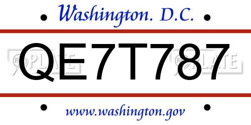 QE7T787 District Of Columbia License Plate